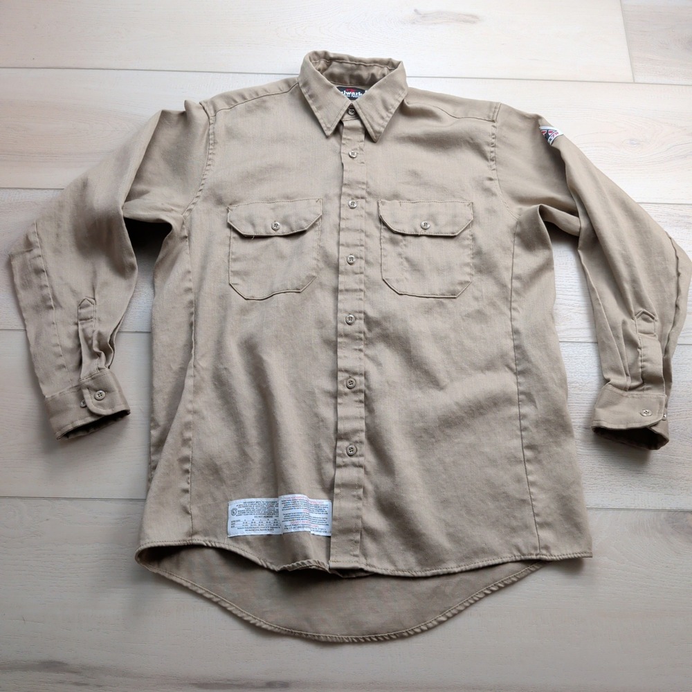 Bulwark FR Khaki Flame Resistant Work Shirt Mens M Excel FR NFPA 2112 SLU8KH2